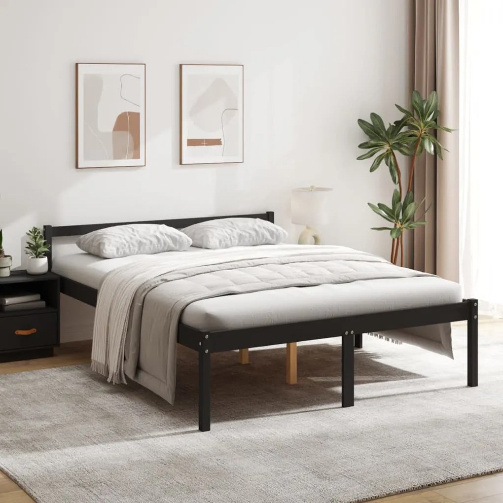 Cama para idosos king size 150x200 cm pinho maciço preto