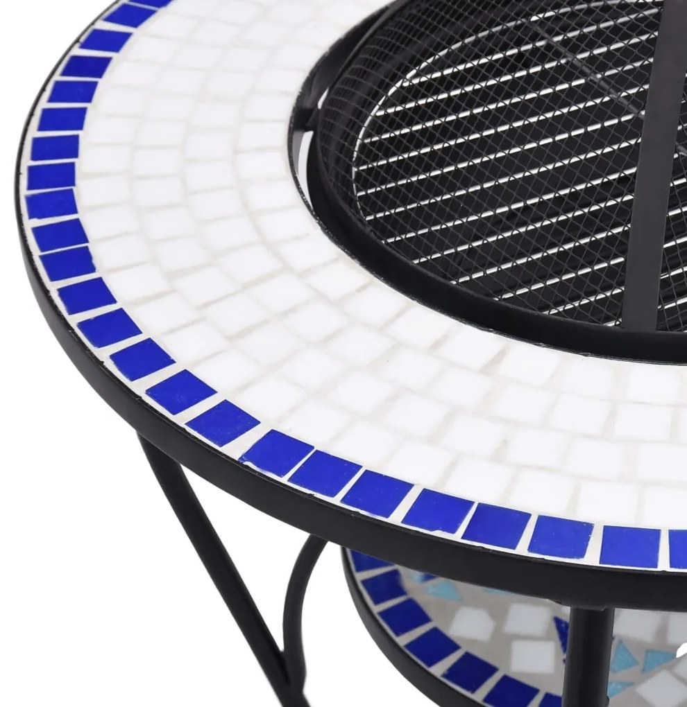 Mesa braseira em mosaico 68 cm cerâmica azul e branco