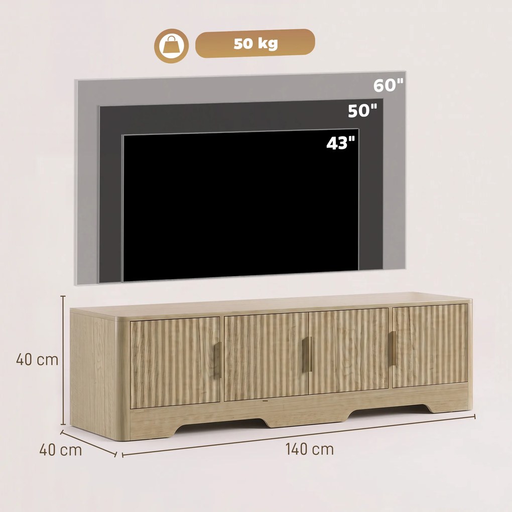 Móvel TV, 140 x 40 x 40 cm, Para Televisores até 60 Polegadas, Cor Carvalho