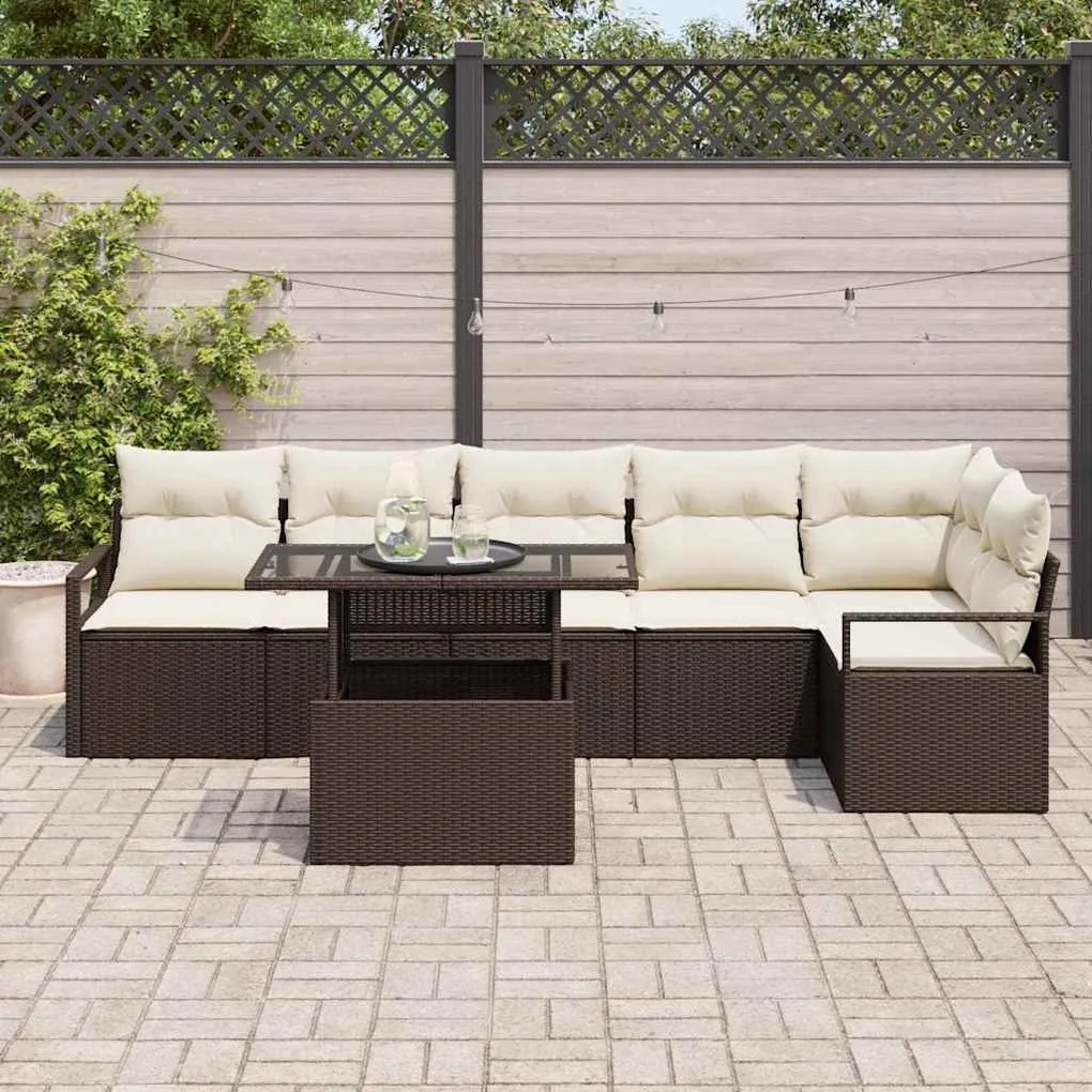 Conjunto de Sofá de Jardim de 7 Peças com Almofadas Marrom Rattan Sint