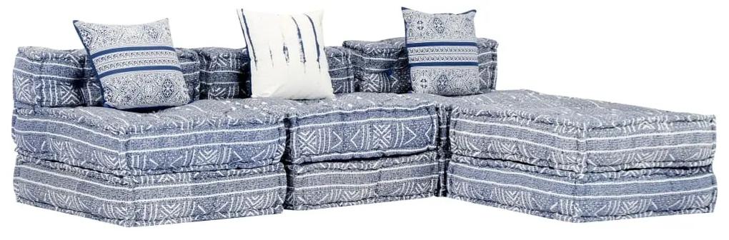 Sofá-cama modular de 3 lugares tecido azul índigo