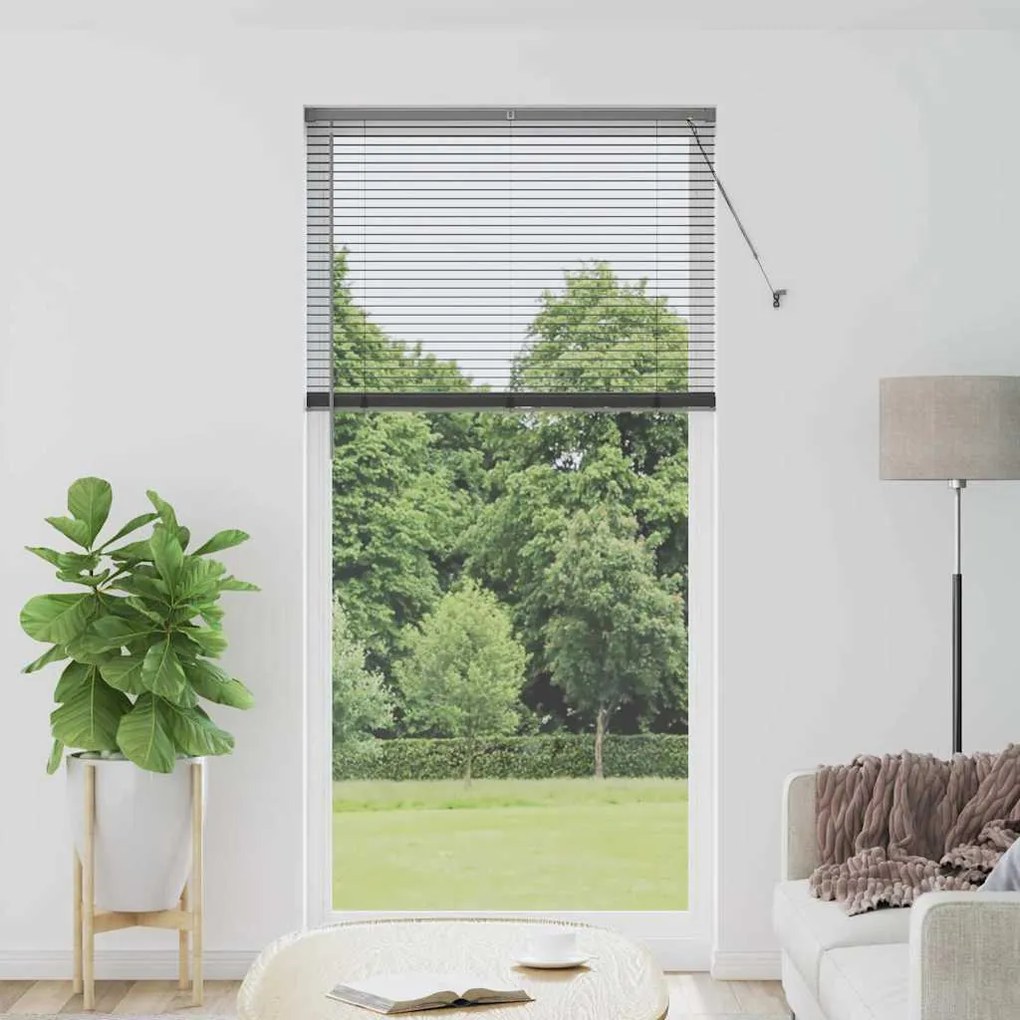vidaXL Persiana de Janela com cortinas Manual Cinzento escuro Alumínio