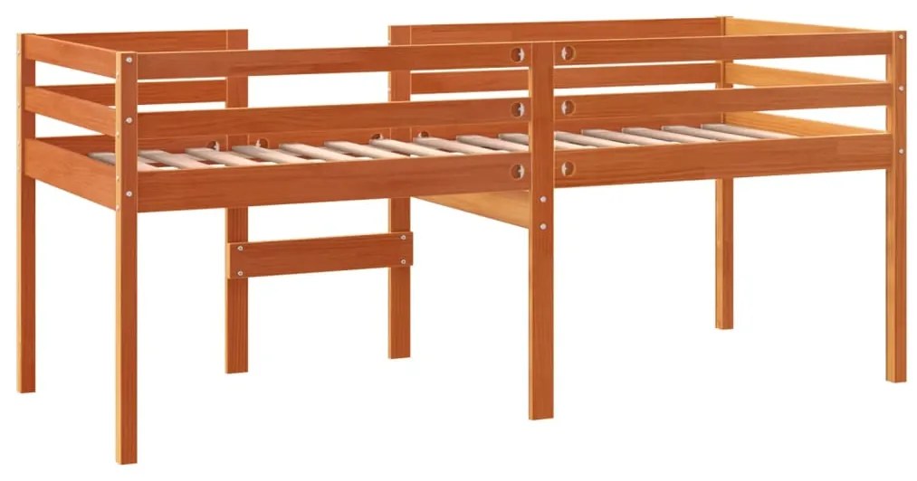 Cama alta 80x200 cm madeira de pinho maciça castanho cera