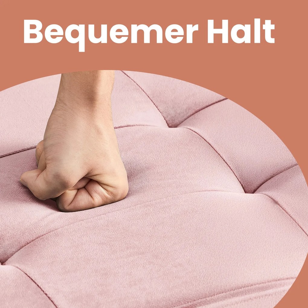 Banco com espaço de arrumação em veludo 38 x 38 x 38 cm rosa