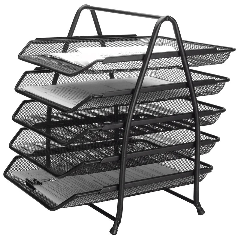 Tabuleiro Secretária Q-Connect Metálica Rede Preta 5 Bandejas Moveis 350x275x375 mm