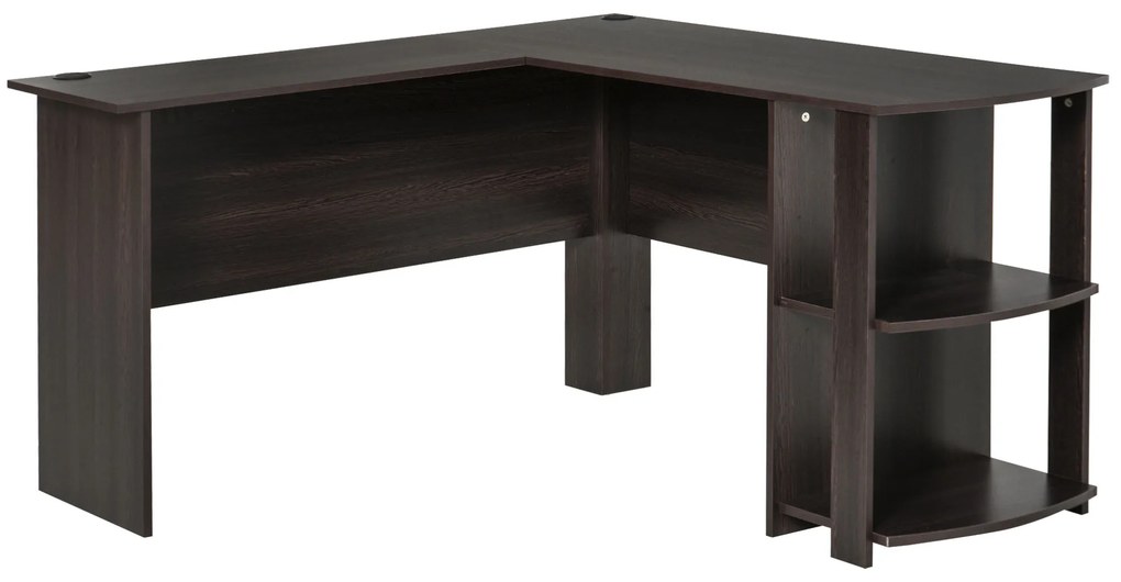 HOMCOM Secretária de Canto Mesa de Computador para Escritório Casa em Forma de L com Prateleiras 136x130x72 cm Marrom Escuro