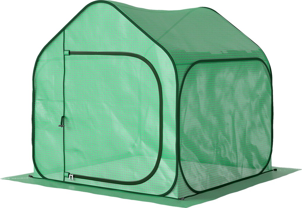 Mini estufa pop-up 150 x 148 x 148 cm, pequena estufa para vegetais e flores com porta com fecho de correr em PE, verde