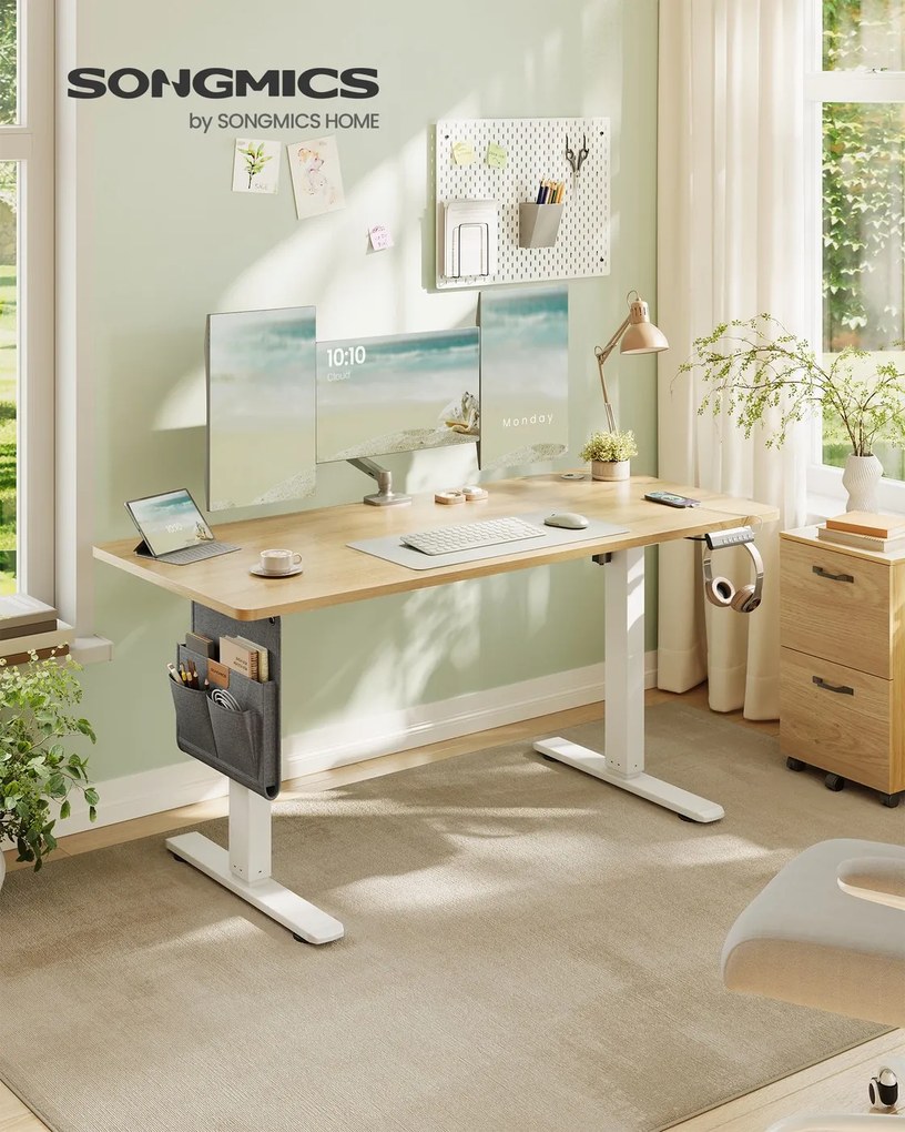 Secretária elétrica com altura ajustável 60 x 140 x (72-120) cm Branco e Bege