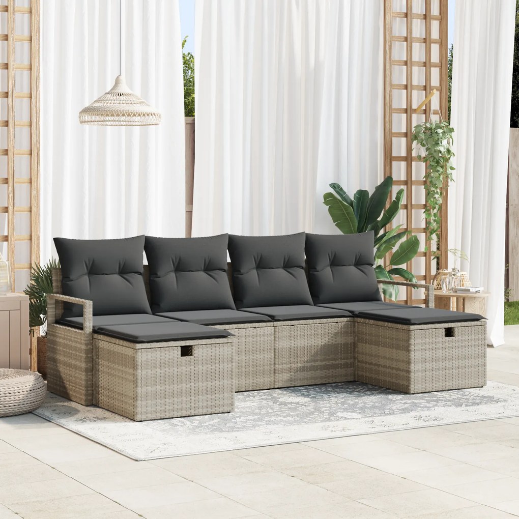 Conjunto de Sofá de Jardim vidaXL de 6 peças com Almofadas Cinza Claro