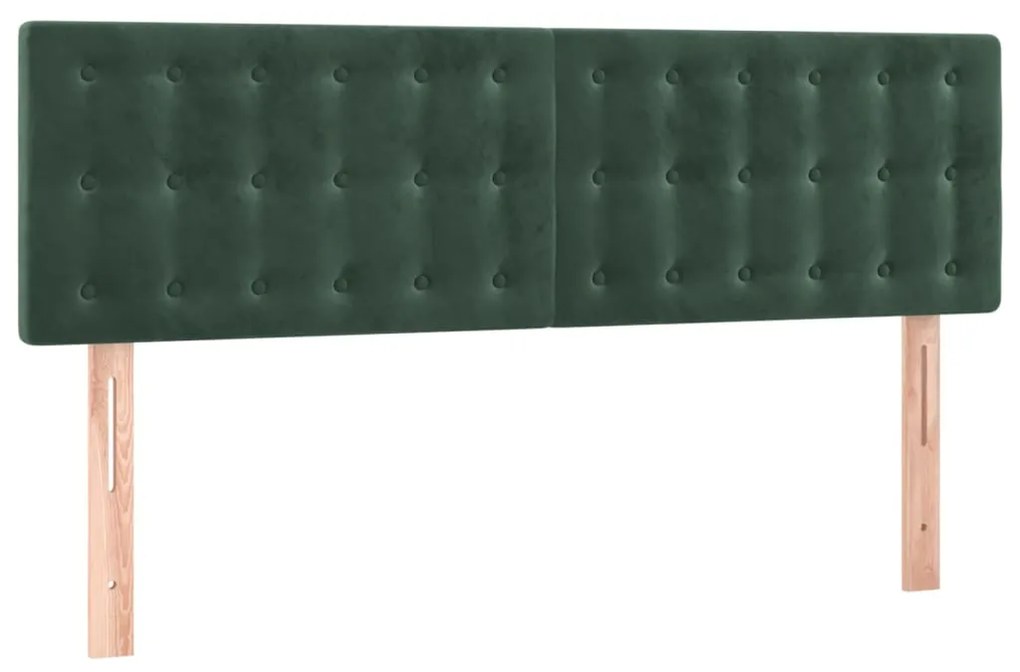 Cabeceira de cama c/luzes LED veludo 144x5x78/88cm verde-escuro