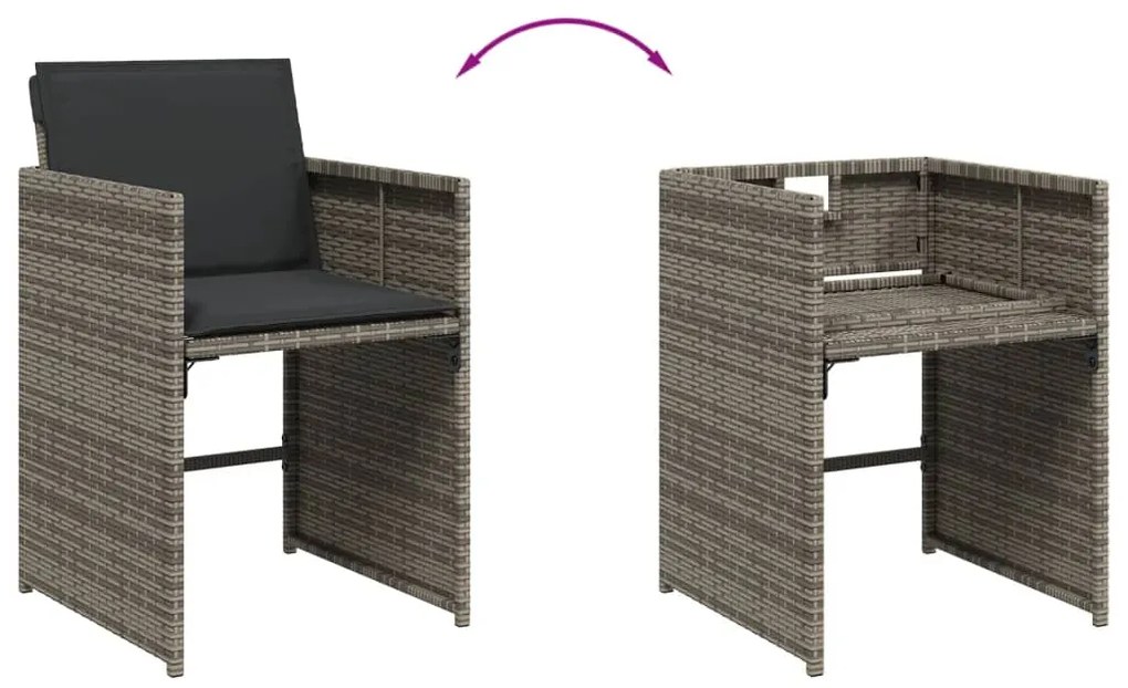 13 pcs conjunto jantar p/ jardim c/ almofadões vime PE cinzento