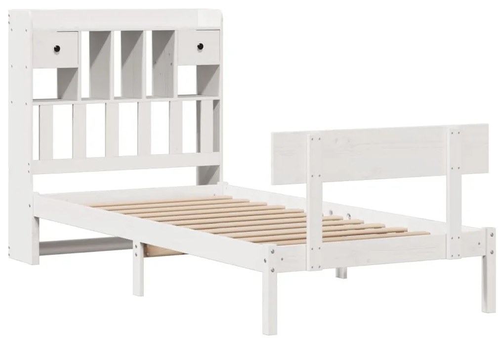 Cama com estante sem colchão 100x200 cm pinho maciço branco