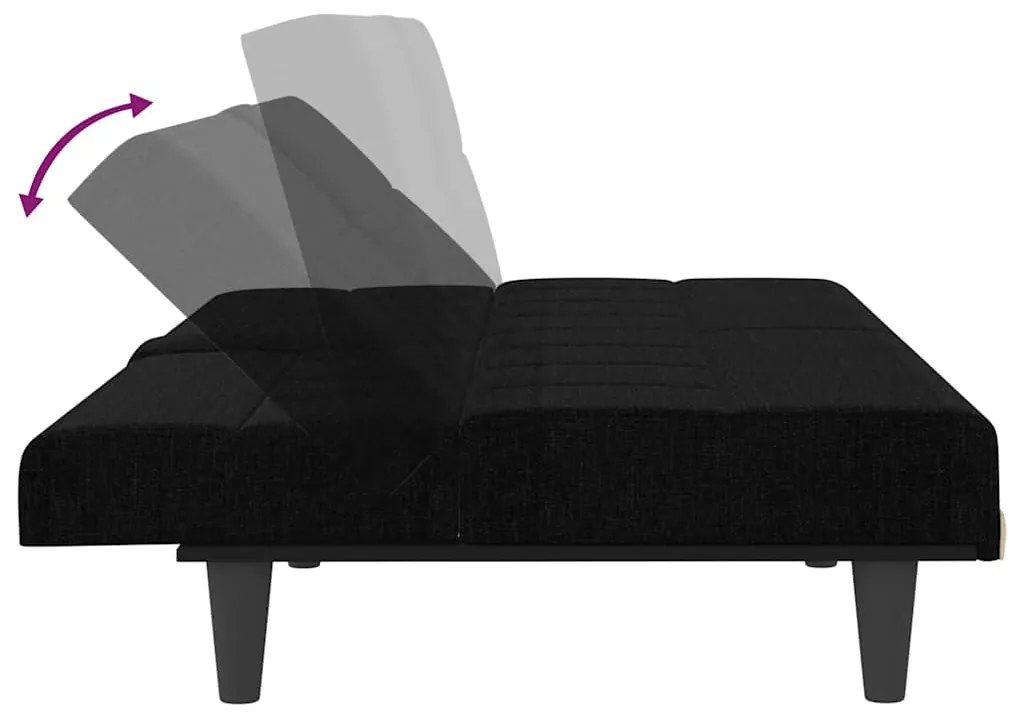 Sofá-cama com suporte para copos tecido preto