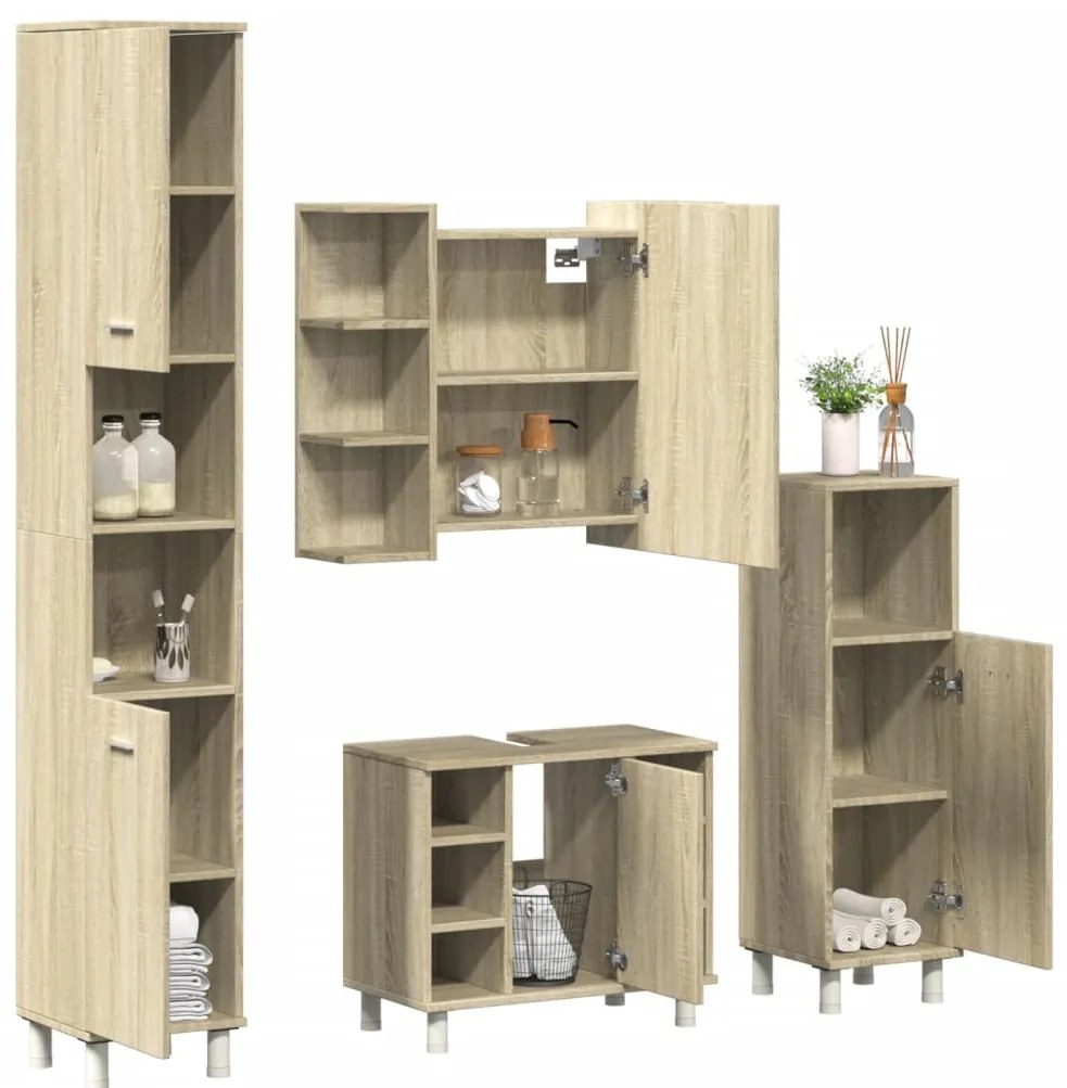 vidaXL 4 pcs conj. móveis casa banho derivados madeira carvalho sonoma