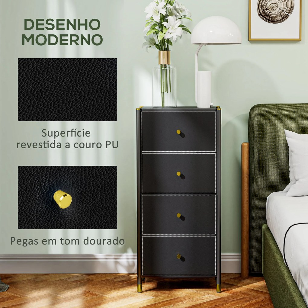 Cómoda para Dormitório Cómoda de Tecido com 4 Gavetas Dobráveis com Fr
