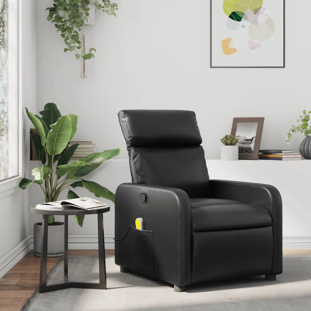 Poltrona de massagens reclinável couro artificial preto