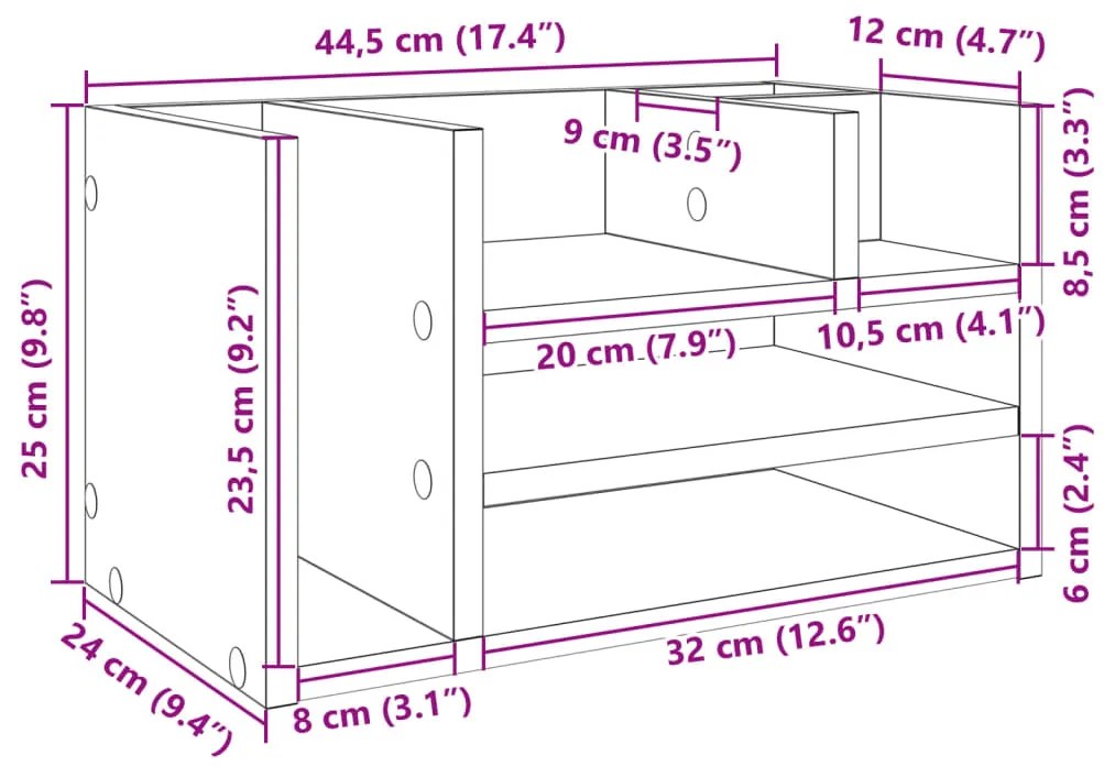 Organizador de secretária 44,5x24x25cm derivados madeira branco