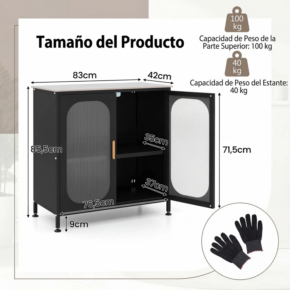 Armário de Cozinha, 83 x 42 x 85,5 cm, Estante Regulável, Preto
