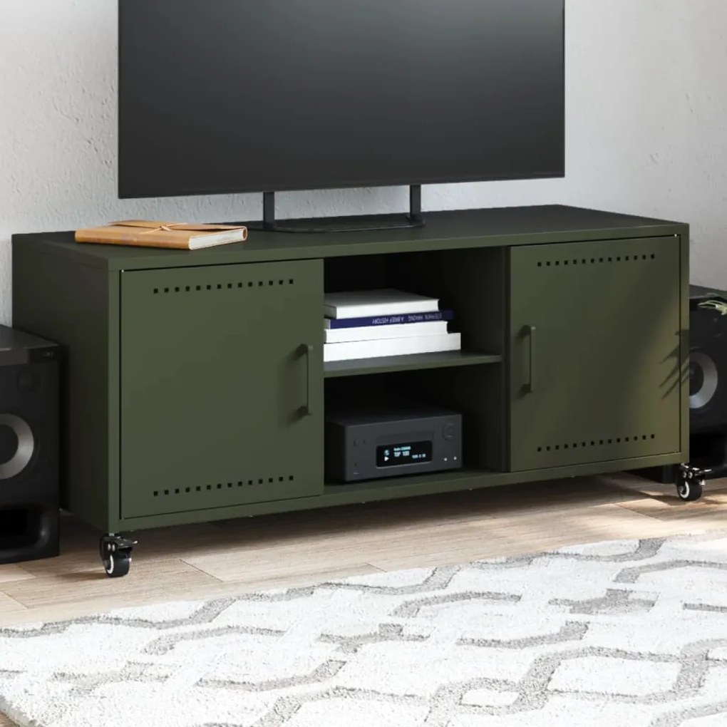 Móvel de TV 100,5x39x43,5 cm aço verde-azeitona