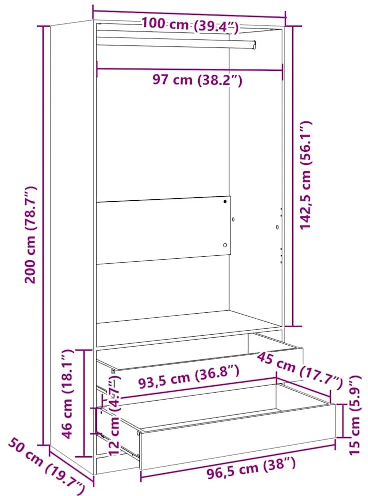 Roupeiro 100x50x200 cm derivados de madeira branco