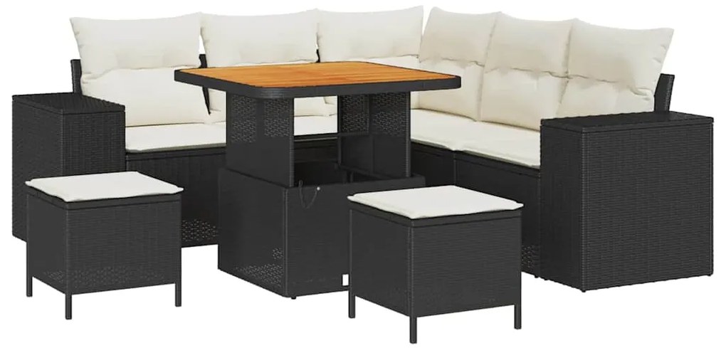 Conjunto de Sofá de Jardim 8 Peças com Almofadas Preto Rattan de Polie