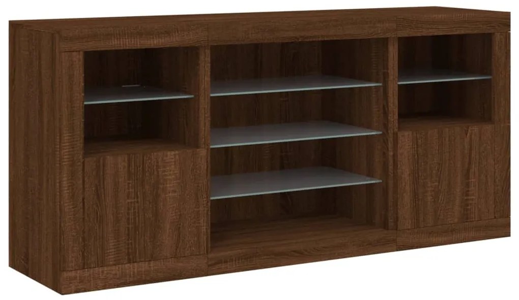 Aparador com luzes LED 142,5x37x67 cm carvalho castanho