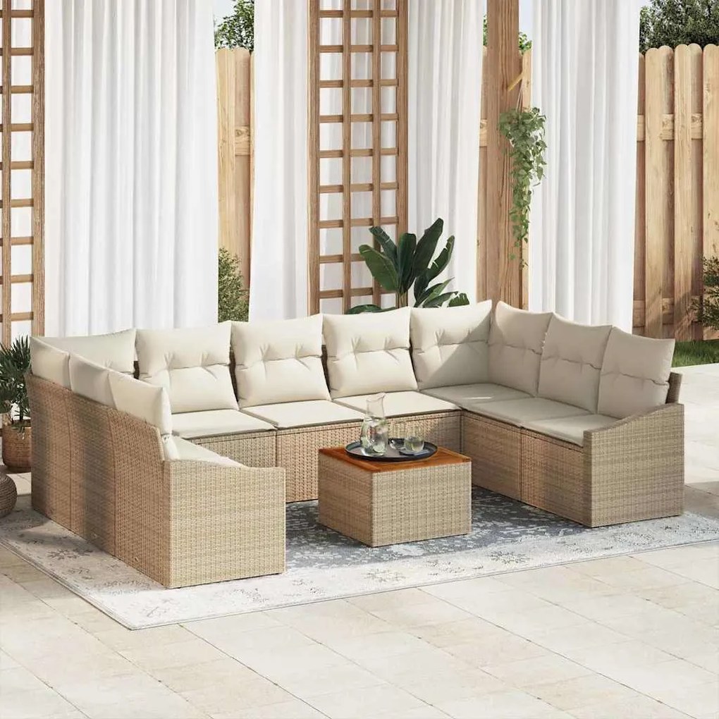 vidaXL Conjunto de Sofá de Jardim com 10 Peças e Almofadas Bege