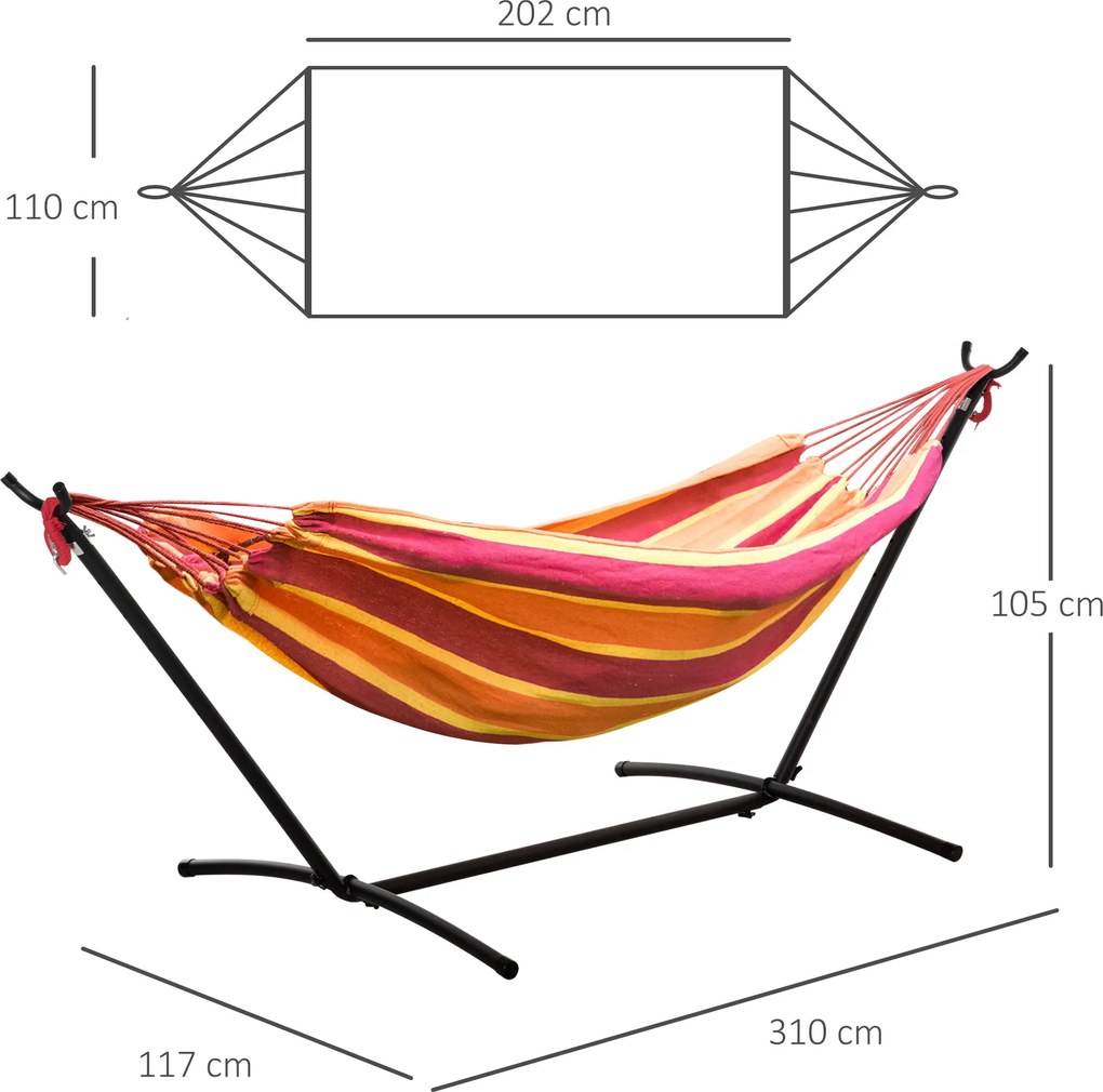 Rede descanso jardim com Suporte 310x117 cm com Bolsa de Transporte Altura Ajustável Capacidade 120 kg para Campismo Laranja