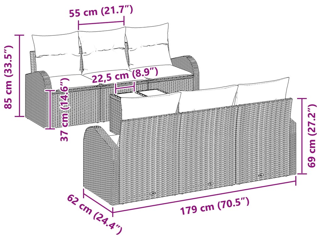 Conjunto de Sofás de Jardim vidaXL de 7 Peças com Almofadas Bege Ratta
