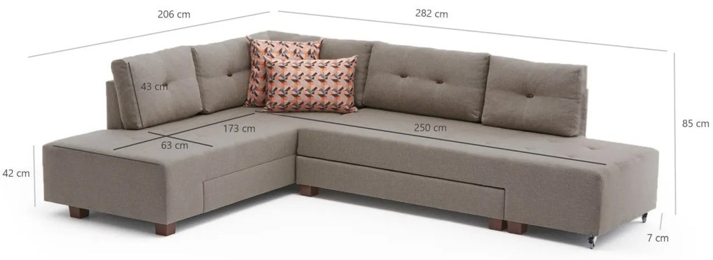Sofá-Cama de Canto Manama – Creme – 280 x 85 x 206 cm
