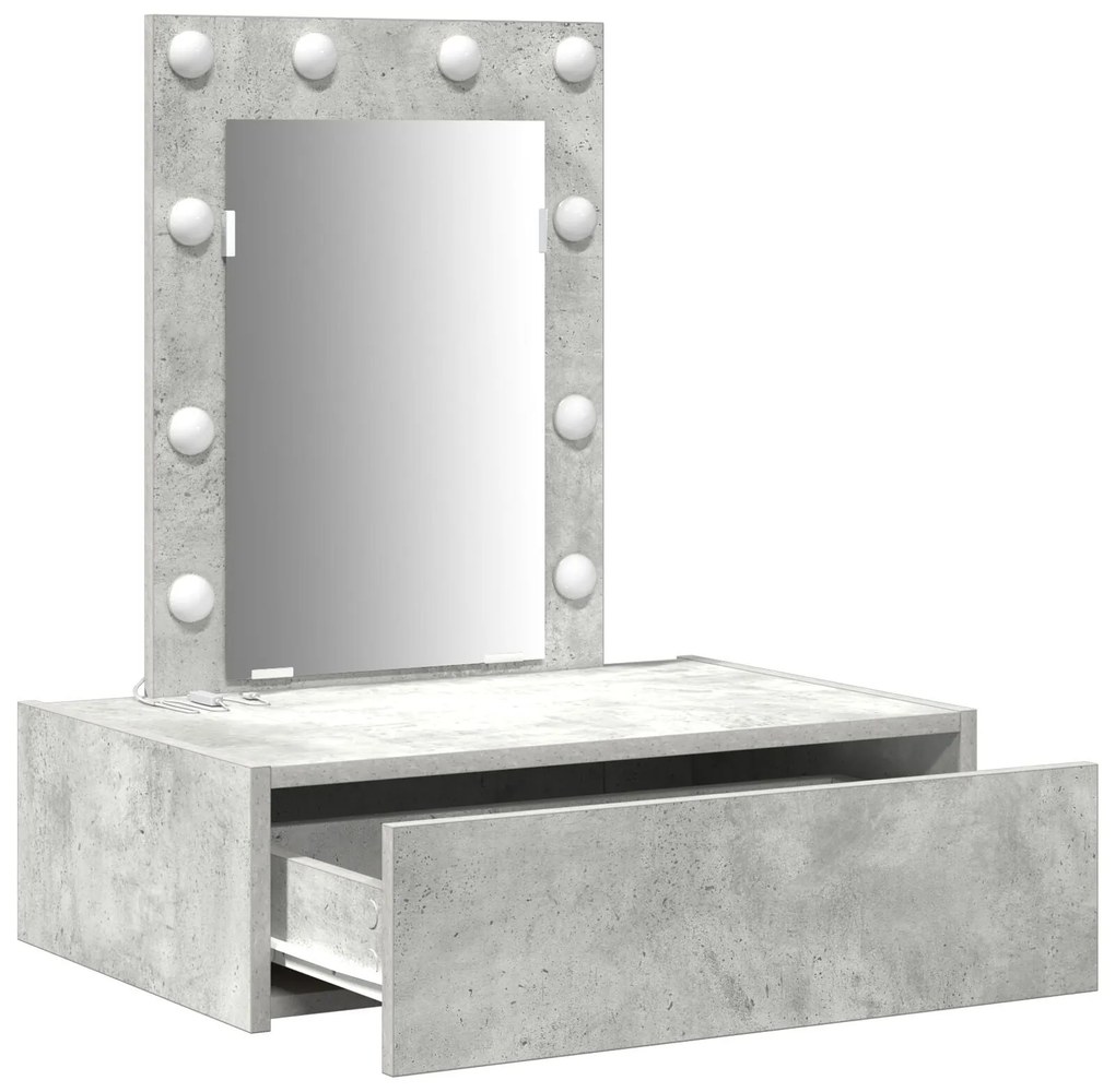 Mesa de Maquiagem Suspensa com Luzes LED Cinza Concreto