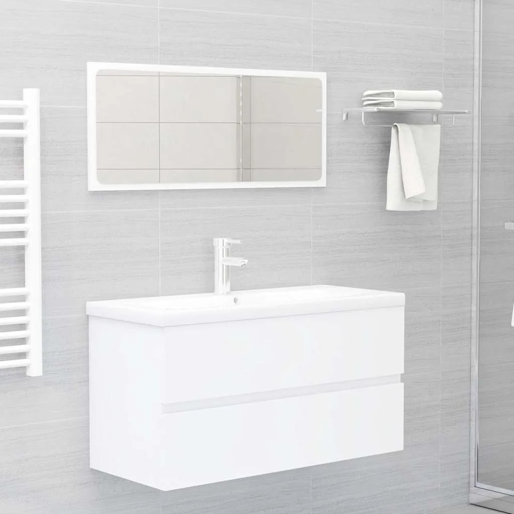 vidaXL 2 pcs conj. móveis de casa de banho derivados de madeira branco