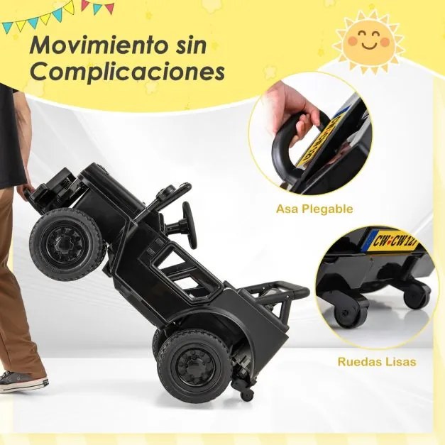 Carro Elétrico para Crianças 12V Jipe com Controlo Remoto 3 Velocidades Luzes LED Música Buzina Preto