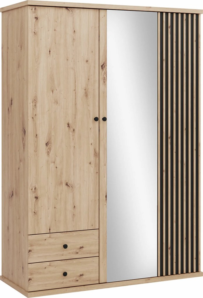 Roupeiro Venmava 115, Preto, Carvalho Artisan, 213x150x60cm, 162 kg, Portas para roupeiro: Com dobradiças