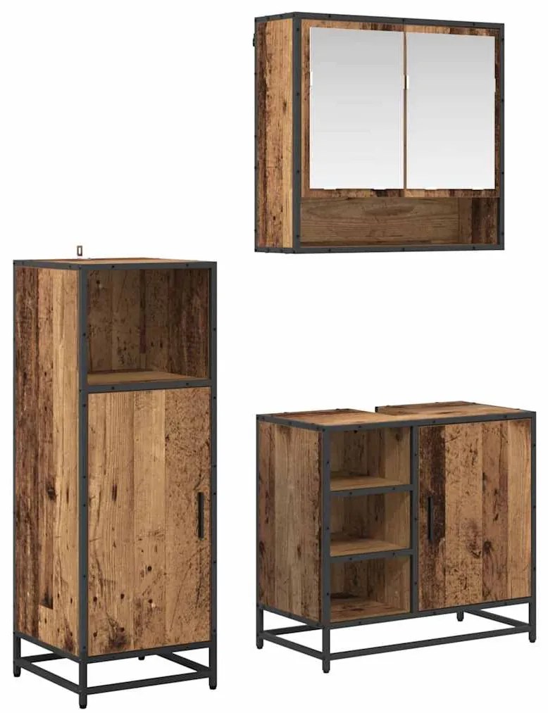 vidaXL Conjunto de Móveis para Banheiro com porta 3 pcs Madeira Antiga