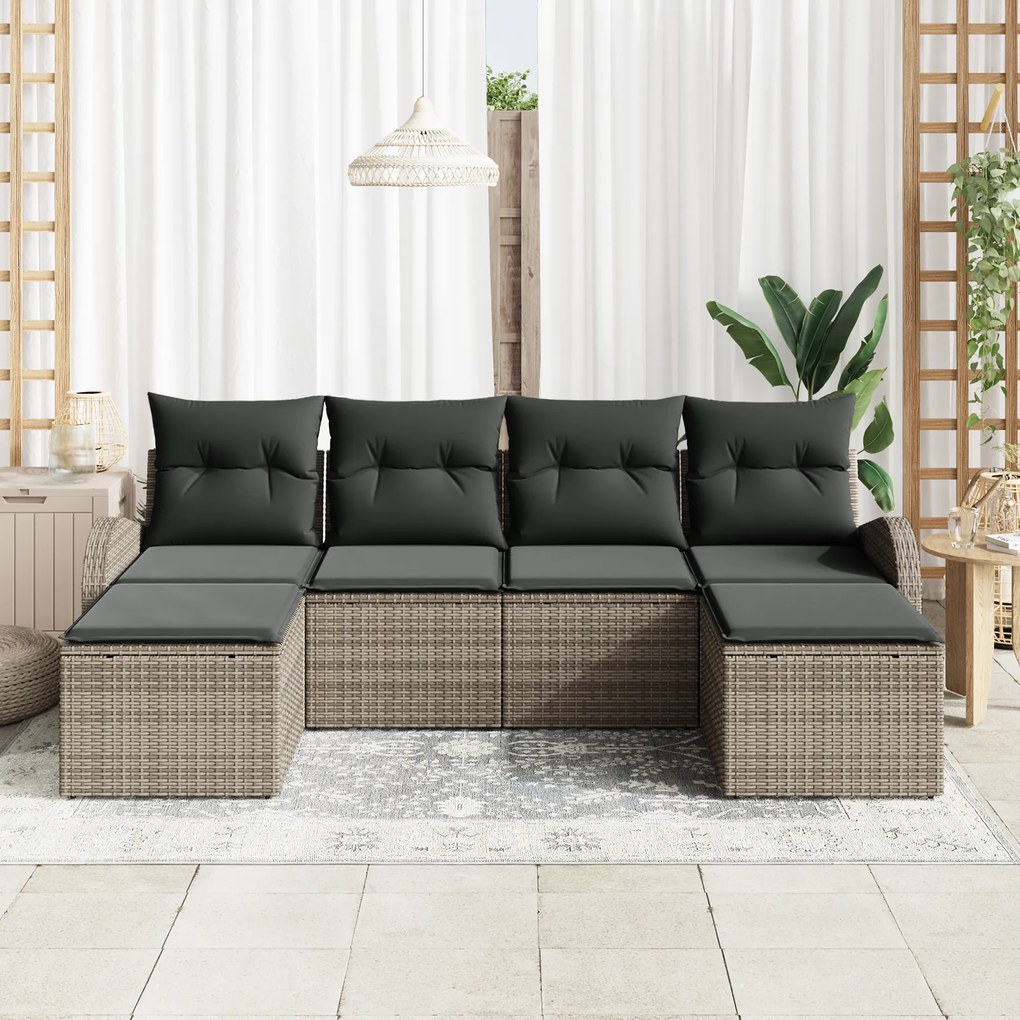 Conjunto de Sofás para Jardim de 6 Peças com Almofadas Cinzento Rattan