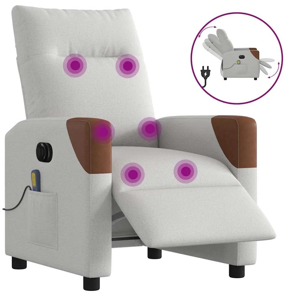 Poltrona massagens reclinável elétrica tecido cinzento-nublado