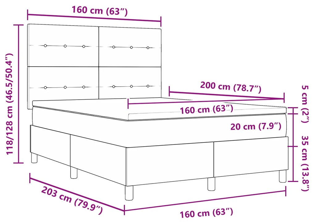 Cama Box Spring com Colchão Bege 160x200 cm Tecido