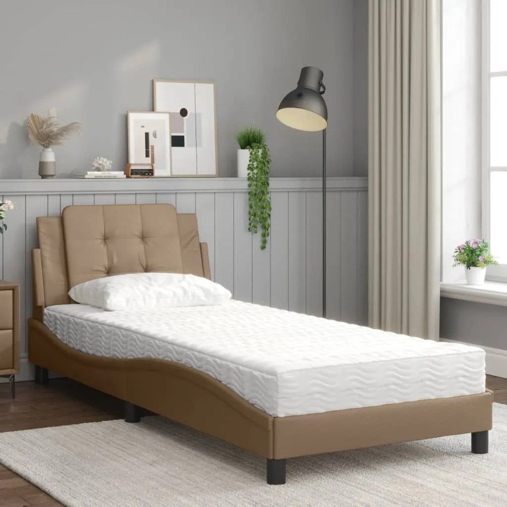 Cama com colchão 90x200 cm couro artificial cor cappuccino