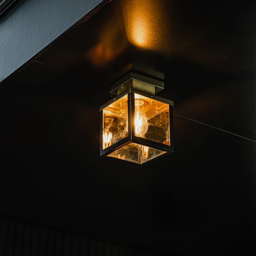 Luminária de teto exterior industrial preta com dourado - Rotterdam