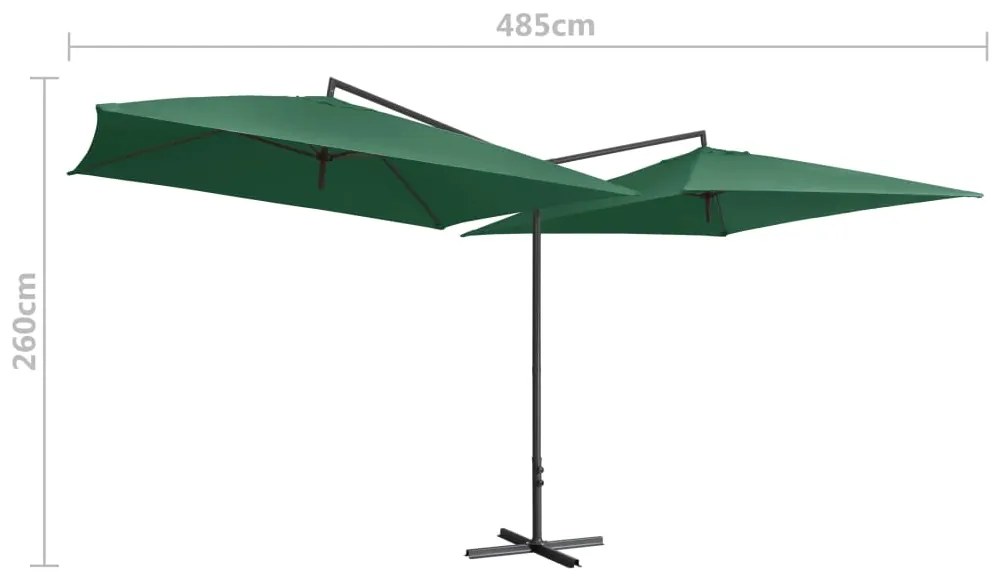 Guarda-sol duplo com mastro de aço 250x250 cm verde