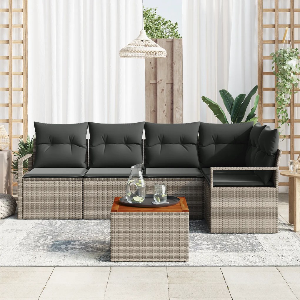 Conjunto de Sofá de Jardim vidaXL de 6 Peças com Almofadas Cinza de Ra