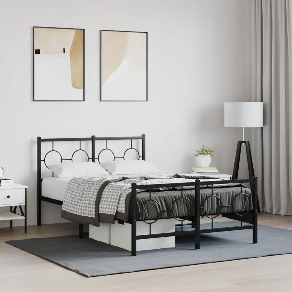 Estrutura de cama com cabeceira e pés 120x190 cm metal preto
