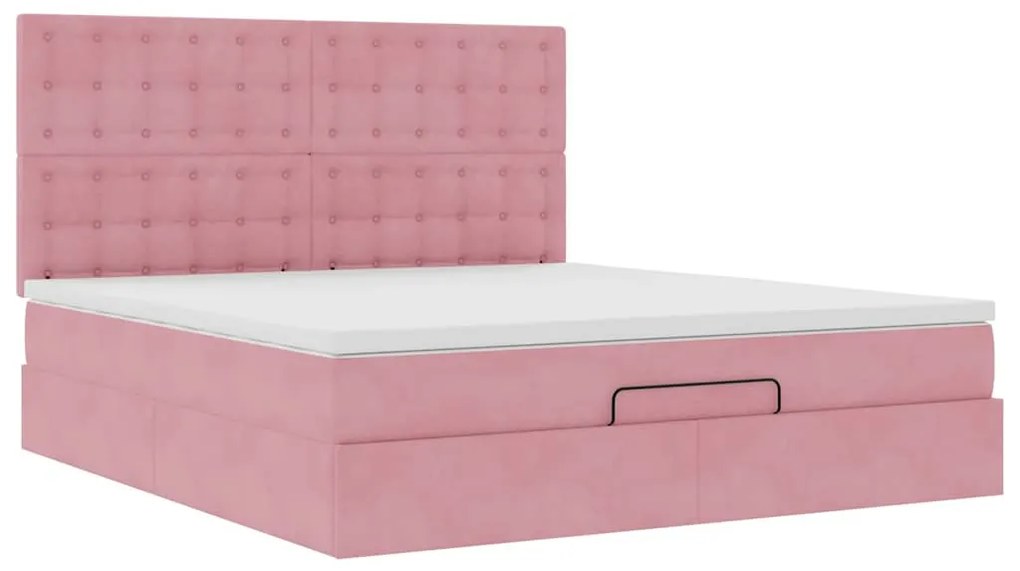 Estrutura de cama otomana com colchões 160x200 cm veludo rosa