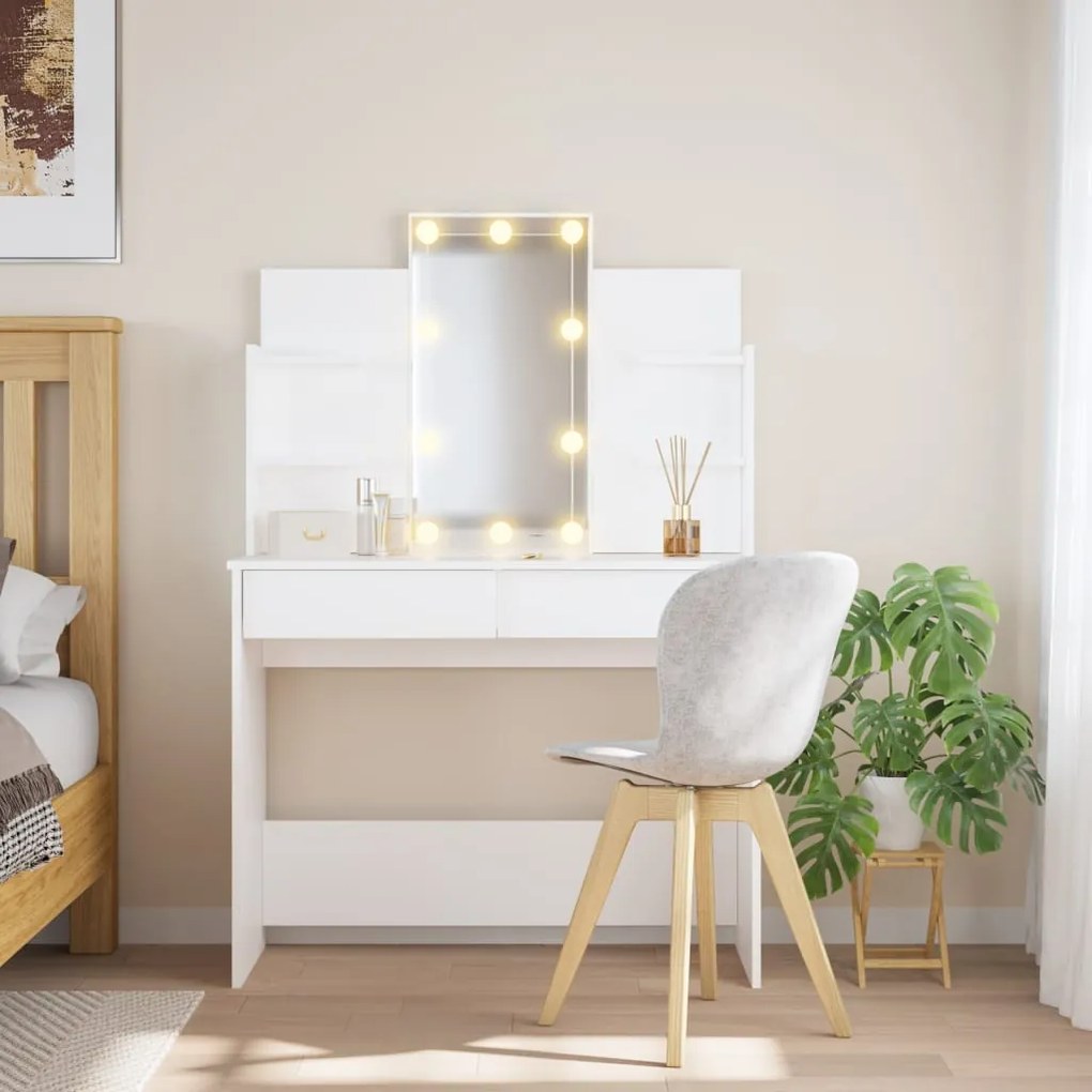 837892 vidaXL Toucador com luzes LED 96x40x142 cm branco