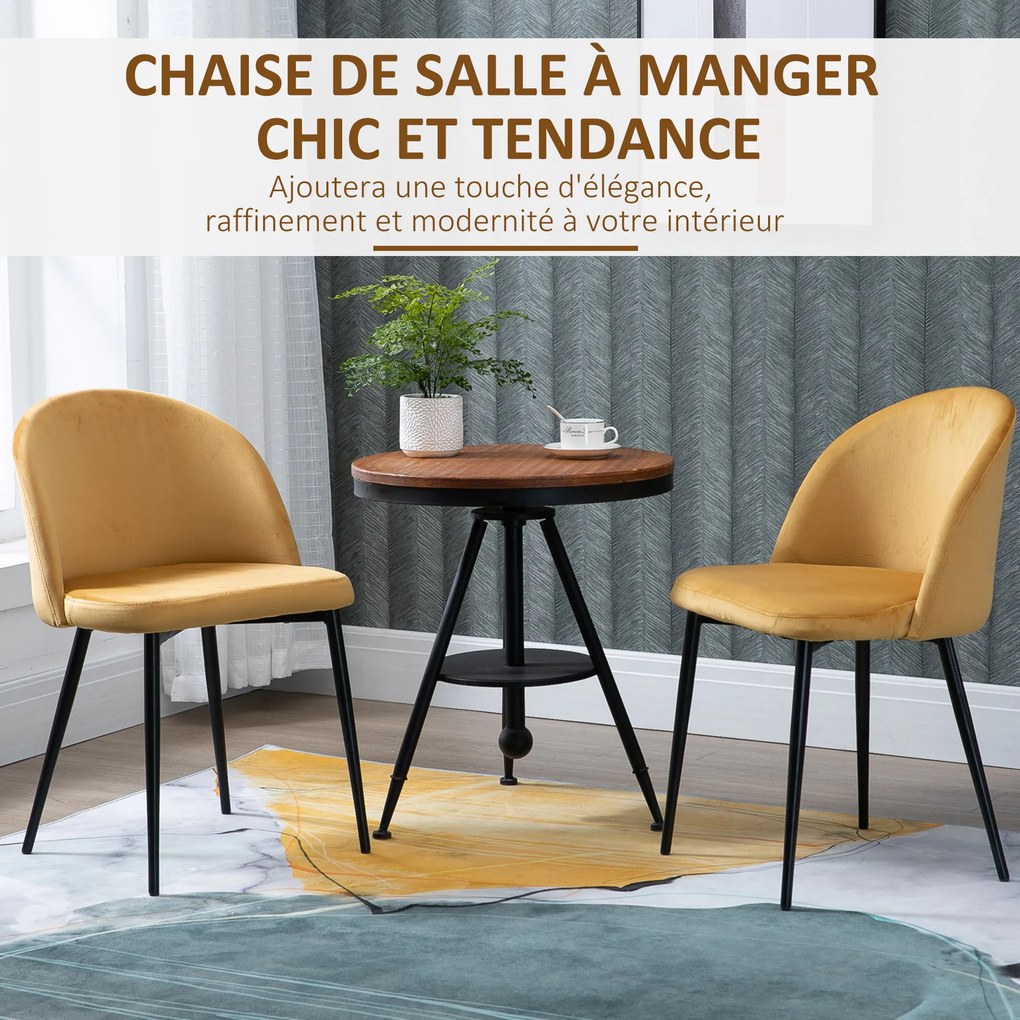 Conjunto de 2 cadeiras de jantar e de cozinha (MESA NÃO INCLUIDA) de estilo escandinavo, estofadas em veludo com pés cónicos em metal, para sala de e