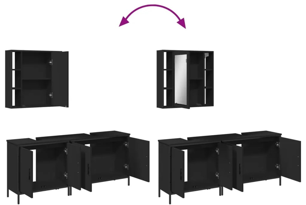 3 pcs conjunto móveis casa de banho derivados de madeira preto