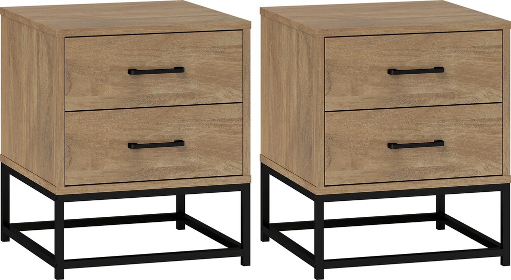 Conjunto de 2 mesas de cabeceira com 2 gavetas 40 L x 39,5 P x 48 A cm, estilo industrial, para quarto ou sala de estar acabamento em cor natural