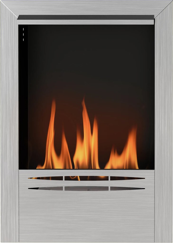 Lareira a etanol em aço inoxidável 48 L x 18 P x 59 A cm, capacidade de 0,9 litros, autonomia de até 3,3 horas, prateada