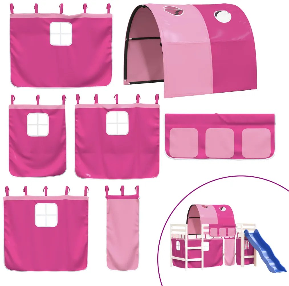 Cama alta para criança com túnel 80x200 cm pinho maciço rosa